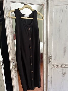 Sleeveless Black Button-Front Midi Dress - Lightweight Ribbed Knit